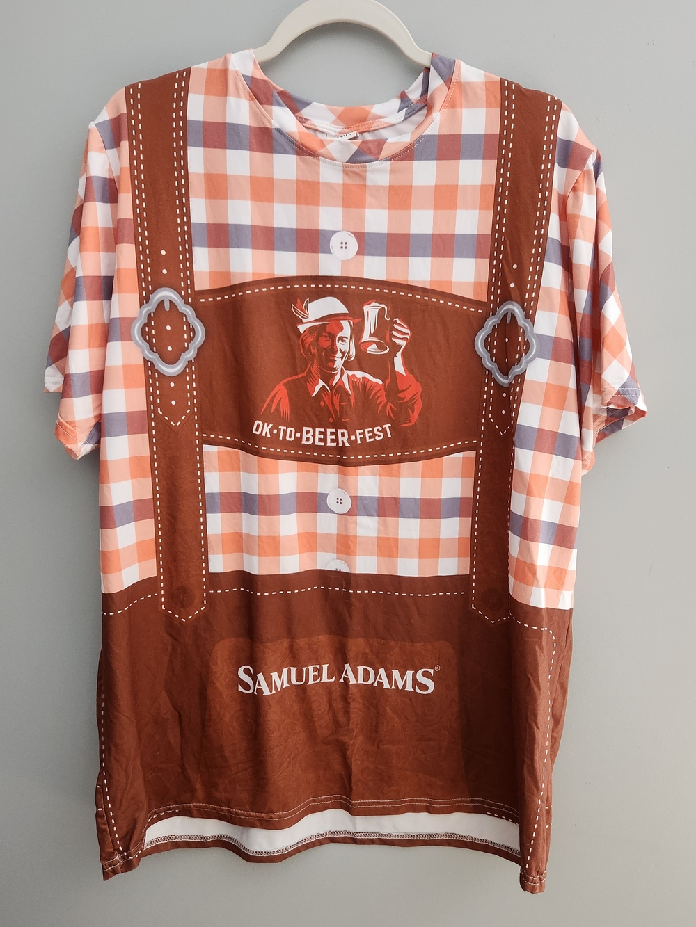 Men’s Samuel Adams Oktoberfest Plaid Graphic Tee Lederhosen Size XL